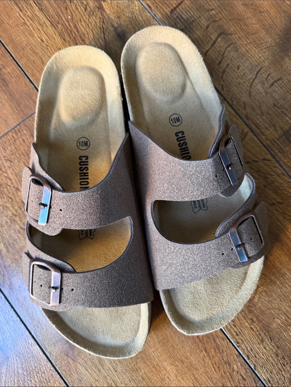 Women's Brown Suede Double-Buckle Slide Sandals
